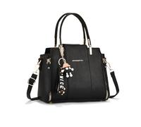 NICOLE & DORIS Sac à Main Femme Elégant Sac Fourre Tout Moyen Modèle Sac Bandoulière PU Cuir Sac a Main Porté Epaule Sac D'épaule avec Pendentif Noir