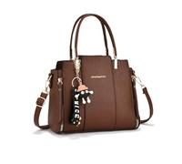 NICOLE & DORIS Sac à Main Femme Elégant Sac Fourre Tout Moyen Modèle Sac Bandoulière PU Cuir Sac a Main Porté Epaule Sac D'épaule avec Pendentif Café