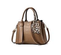 NICOLE & DORIS Sac a Main Femme en Cuir Sac Portés Main Pochette Sac Epaule Rétro Sac Fourre Tout avec Ruban Léopard Sac Bandouliere Mode Kaki