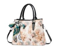 NICOLE & DORIS Sac a Main Femme Fleur Elegant Sac Bandoulière avec Imprimé Sac Fourre Tout Multipoches Sac Epaule en PU Cuir Sac Pochette pour Les Travail Voyage Shopping Rose
