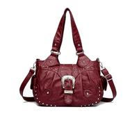 NICOLE & DORIS Sac a Main Femme Grand Sac Bandoulière Rétro Sac D'épaule PU Cuir Souple Sac Cabas Multipoches Hobo Bag Sac Voyage Epaule avec Rivets Bordeaux