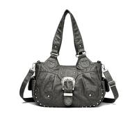 NICOLE & DORIS Sac a Main Femme Grand Sac Bandoulière Rétro Sac D'épaule PU Cuir Souple Sac Cabas Multipoches Hobo Bag Sac Voyage Epaule avec Rivets Gris