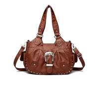 NICOLE & DORIS Sac a Main Femme Grand Sac Bandoulière Rétro Sac D'épaule PU Cuir Souple Sac Cabas Multipoches Hobo Bag Sac Voyage Epaule avec Rivets Marron