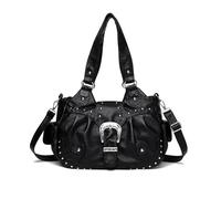 NICOLE & DORIS Sac a Main Femme Grand Sac Bandoulière Rétro Sac D'épaule PU Cuir Souple Sac Cabas Multipoches Hobo Bag Sac Voyage Epaule avec Rivets Noir