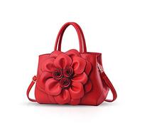 NICOLE & DORIS Sac à Main Femme Mode en PU Cuir - Petit Sac Bandoulière Chic Avec des Fleurs Rouge