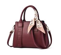 NICOLE & DORIS Sac a Main Femme Mode Sac à Bandoulière Léger Sac Portés Main Pochette Sac Epaule en PU Cuir Sac Fourre Tout Sac avec Longue Sangle Bourgogne