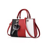 NICOLE&DORIS Sac à Main Femme Mode Sac a Bandoulière Sac Porté Main Epaule en PU Cuir Sac a Main Multicolore Sac Pochette avec Pendentif Rouge