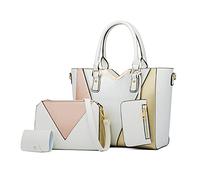 NICOLE & DORIS Sac a Main Femme Mode Sac Epaule Multicolore Multifonction Grand Sac Cabas Quatre en Un PU Cuir Fourre-Tout Blanc