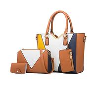 NICOLE & DORIS Sac a Main Femme Mode Sac Epaule Multicolore Multifonction Grand Sac Cabas Quatre en Un PU Cuir Fourre-Tout Brun