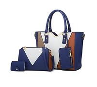 NICOLE & DORIS Sac a Main Femme Mode Sac Epaule Multicolore Multifonction Grand Sac Cabas Quatre en Un PU Cuir Fourre-Tout Bleu Marine
