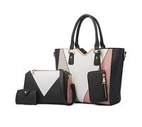 NICOLE & DORIS Sac a Main Femme Mode Sac Epaule Multicolore Multifonction Grand Sac Cabas Quatre en Un PU Cuir Fourre-Tout Noir