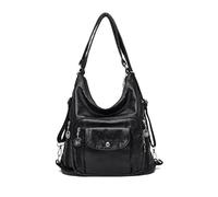 NICOLE & DORIS Sac à Main Femme Multifonction Sacs à Main Portés Dos Sac Bandoulieres Rétro Sacs Epaule en PU Cuir Souple Sac Hobo Sac de Voyage Travail Noir