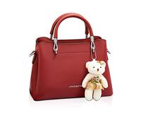 NICOLE & DORIS Sac à Main Femme - Petit Sac Bandoulière Crossbody en Cuir PU Bourgogne avec Pendentif