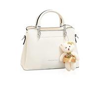 NICOLE & DORIS Sac a Main Femme Petit Sac Bandoulière Crossbody Sac Porté Epaule PU Cuir Sac D'épaule Mignon Sac Messenger Fille Sac Cartable Pochette Avec Pendentif Beige