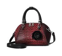 NICOLE & DORIS Sac à Main Femme Pochette Bandoulière Rétro en Cuir PU - Messager Petit Croco avec Fleur Pendentif Rouge