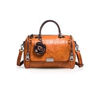 NICOLE & DORIS Sac à Main Femme Rétro Sac à Bandoulière Chic Sac D'épaule Floral Sac élégant en PU Cuir de Cire à l'huile avec Longue Sangle Marron
