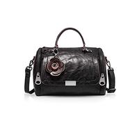 NICOLE & DORIS Sac à Main Femme Rétro Sac à Bandoulière Chic Sac D'épaule Floral Sac élégant en PU Cuir de Cire à l'huile avec Longue Sangle Noir