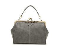 NICOLE & DORIS Sac a Main Femme Sac Bandoulière Chic Sac Pochette Kiss Lock Sac de Soiree Sac à Main Porté Epaule Retro Sac D'épaule PU Cuir Gris