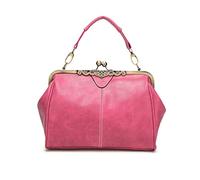 NICOLE & DORIS Sac a Main Femme Sac Bandoulière Chic Sac Pochette Kiss Lock Sac de Soiree Sac à Main Porté Epaule Retro Sac D'épaule PU Cuir Rosé