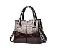 NICOLE & DORIS Sac a Main Femme Sac élégant Sac en Cuir Verni Sacs Portés Main Imperméable Sac à Bandoulière Mode Sac Epaule Motif Croco Brun
