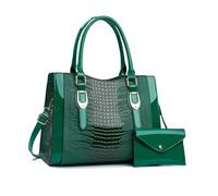 NICOLE & DORIS Sac à Main Femme Sac Fourre Tout Moyen Sac Bandoulière Cuir Verni Sac D'épaule Sac Ensemble avec Portefeuille pour Travail Shopping Voyage Vert