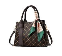 NICOLE & DORIS Sac a Main Femme Tendance Sac à Bandoulière Multi Poches Sac Portés Main Pochette Elégant Sac Epaule en PU Cuir Sac Fourre Tout avec Foulard en Soie Café