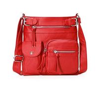 NICOLE & DORIS Sac à Main Femmes Sac avec Plusieurs Poches Sac Bandoulière Sac Porté épaule Sac en Cuir Souple Sac Messager étudiant Sac Besace Rouge