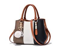 NICOLE & DORIS Sac a Main Femmes Sac Bandoulière Mode Sac Porté Epaule Multicolore Sac Fourre Tout Elégant Femme Pochette en PU Cuir Sac Crossbody avec Pompom Marron