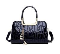 NICOLE & DORIS Sac a Main Femmes Vernis Sac Bandoulière Tendance Sacs à Main Portés Epaule avec Imprimé Sac Soiree Sac D'épaule de Travail Voyage Quotidien Bleu Marine