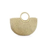 NICOLE&DORIS Sac à Main Nouvelle Femme Été Sac de Plage Poignée Sac Rotin Sac de Paille Tissé Sac à Main pour Dame Beige