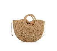 NICOLE&DORIS Sac à Main Nouvelle Femme Été Sac de Plage Poignée Sac Rotin Sac de Paille Tissé Sac à Main pour Dame Kaki