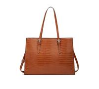 NICOLE & DORIS Sac a Main Ordinateur Femme 15.6 Pouces Sac Fourre Tout Grand Sac Cabas Bandoulière PU Cuir Sac Shopping Sac Tote pour Cours Travail Université Voyage Marron Crocodile