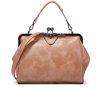 NICOLE & DORIS Sac a Main Pochette Femme Portefeuille Elegant Sac de Soiree Kiss Lock Sac à Bandoulière PU Cuir Sacs à Main Mariage Abricot