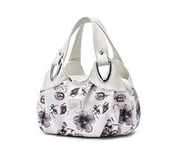 NICOLE & DORIS Sac à main pour femme - Élégant - Grand sac à main moderne - Avec motif floral, Poignée blanche/fleur grise, L, Élégant, élégant