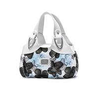 NICOLE & DORIS Sac à main pour femme - Élégant - Grand sac à main moderne - Avec motif floral, Poignée blanche/fleur bleue, L, Élégant, élégant
