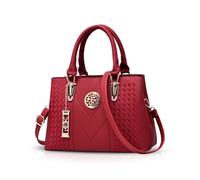 NICOLE & DORIS Sac à Main pour Femme Elégant Sac à Bandoulière Sac Classique Sacs Portés Main en Cuir PU Sac Travail Pochette Mode Sac Epaule Vin Rouge