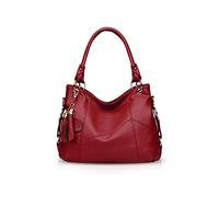 NICOLE & DORIS Sac à Main Femme Grand Mode Sac Epaule Sac à Bandoulière en Cuir Sac Cabas Fourre-Tout Shopping Voyage avec des Glands Vin Rouge