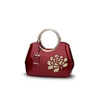 NICOLE&DORIS Sac à Main Vernis Femme Sac Pochette Bandoulière Sac Soiree Elegant Sac à Main Porté Epaule Impermeable Sac Crossbody Portefeuille Vin Rouge Fleur