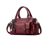 NICOLE & DORIS Sac Bandoulière Femme Sac a Main Cuir Souple Sacs Portés Epaule Rétro Sacoche Messenger Sac Crossbody Femme Sac Fourre Tout Poches Multiples Vin Rouge