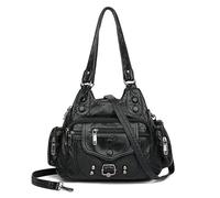 NICOLE & DORIS Sac Bandoulière Rétro Sac a Main Femme Multipoches Grande Capacité Sacs Portés Epaule en Cuir Souple PU Hobo Bag pour Le Travail Shopping Voyage Noir