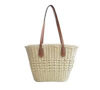 NICOLE & DORIS Sac Cabas en Paille Sac à Main Plage Grand Sac de Plage Paille Sac Fourre Tout Été Sac a Main Panier en Tricot pour Voyage Vacances Beige