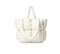 NICOLE & DORIS Sac Cabas Femme Grand Sac Fourre Tout Sac Shopper Leger Sac à Main Etanche Souple Puffer Tote Bag 15L Sac Ordinateur Sac Epaule de Voyage Travail Cours Blanc