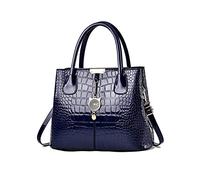 Nicole & Doris Sac Classique en Cuir Verni à Bandoulière - Mode Épaule Léger Motif Croco avec Pendentif - Bleu Marine