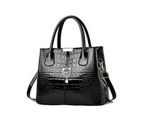 NICOLE & DORIS SAC Classique en Cuir Verni Épaule Bandoulière Léger Motif Croco Travail Noir