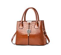 NICOLE & DORIS Sac Classique pour Femme - Sac à Main en Cuir Verni avec Motif Croco et Pendentif Marron