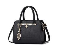 NICOLE & DORIS Sac Classique pour Femme Sacs à Main Elégant Sacs Portés Main Crocodile Sac Bandoulière PU Cuir Sac D'épaule Sac Pochette avec Pendentif Noir
