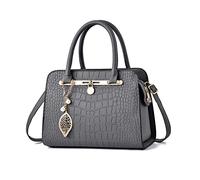NICOLE & DORIS Sac Classique pour Femme Sacs à Main Elégant Sacs Portés Main Crocodile Sac Bandoulière PU Cuir Sac D'épaule Sac Pochette avec Pendentif Gris