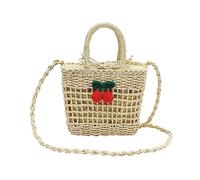 NICOLE & DORIS Sac de Plage Bandoulière Sac à Main en Paille pour Femme Sac Plage Épaule Sac Messenger Fille Sac Seau en Rotin Sac pour Les Vacances Beige+Cerise