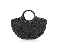 NICOLE & DORIS Sac de Plage Femme Sac à Main Ete Sac Cabas Coloré Sac de Paille Sac Rond en Rotin Sac Pochette Tissé pour Le Voyage, La Date et Les Vacances Noir