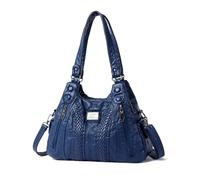 NICOLE & DORIS Sac D'épaule Femme Sac Bandoulière Grande Capacité Sac a Main Rétro PU Cuir Souple Sacs Portés Epaule Multipoches Hobo Bag pour Achats Fête École Voyage Bleu Marine